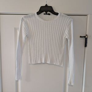 Nasty Gal White Ribbed Long Sleeve Top, Size S